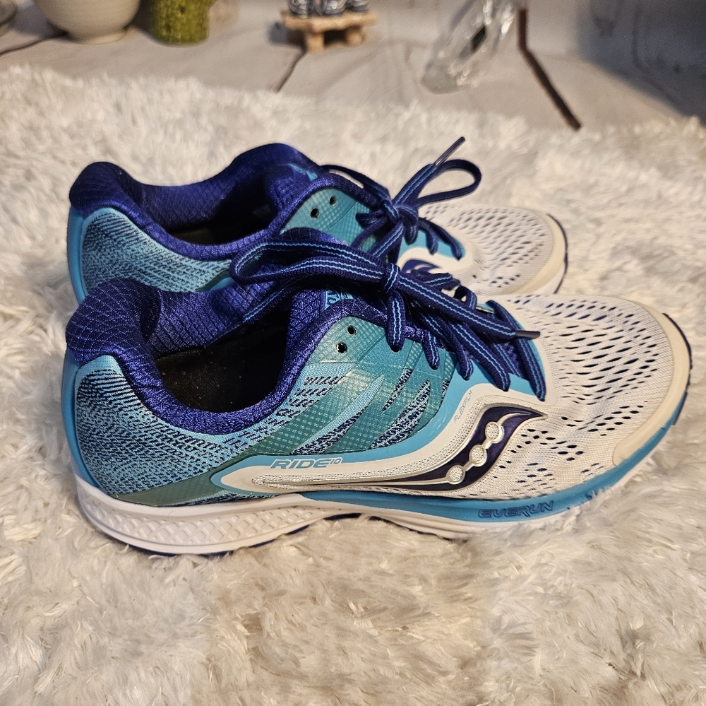 Saucony Ride ISO 2 Women's Running Shoes Blue White Athletic Sneakers